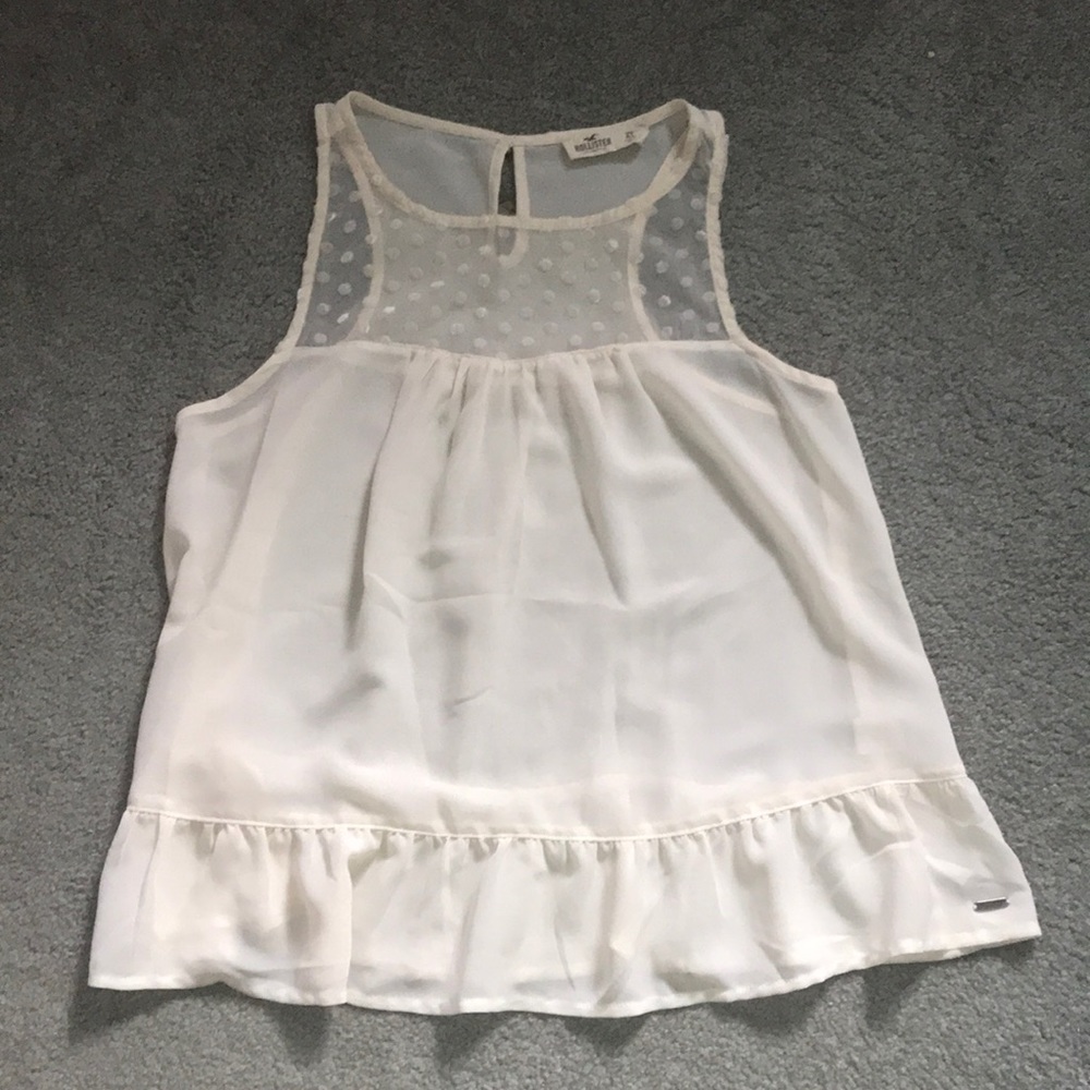 Sheer Cream Hollister Tank Top with Polka Dot Lace
